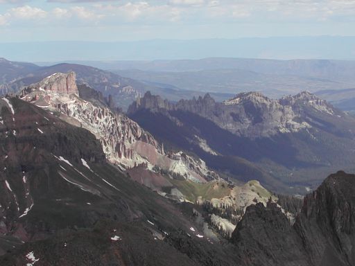 looking northeast from Wetterhorn Peak at the tail of Wetterhorn's long northwest ridge.