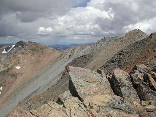 From just south of Mount Massive’s summit, looking back towards the summit and Massive Green, just down the ridge, north of the summit