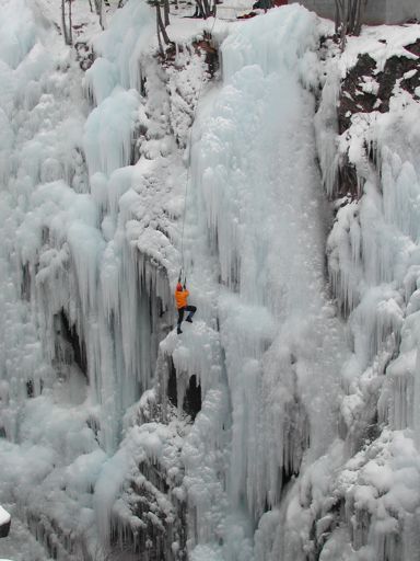 Ouray, Colorado - Ouray Ice Park, Climber in the Alcove, south side of the Upper Bridge