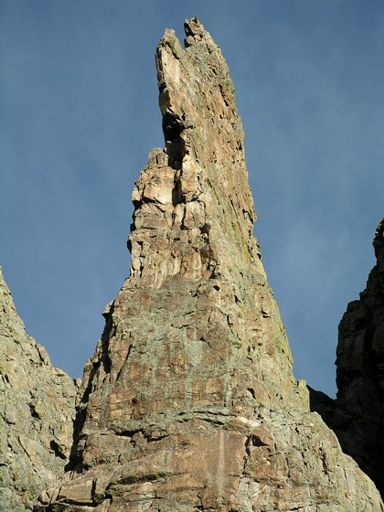 Telephoto shot of the Petit Grepon’s thin exposed summit, Rocky Mountain National Park