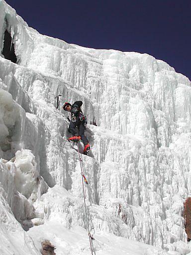 Ben leading the first run up the Silverplume Falls ice