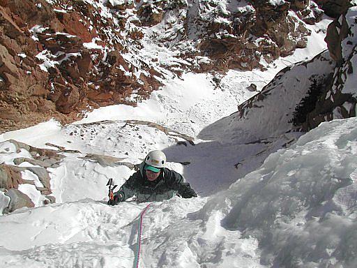 Myself topping out on the Siverplume Falls ice