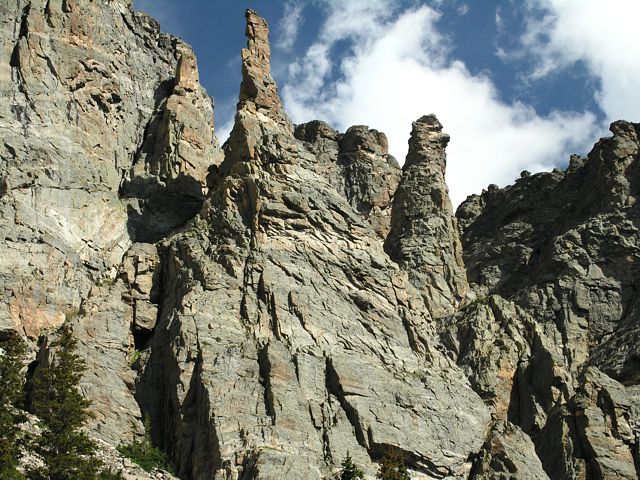 Zowie and Wham, two towers along the Andrews Creek Trail, Rocky Mountain National Park