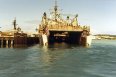 The Navy cargo ship transport to Puerto Rico, with its back end still submerged after our Army Diving vessel exited