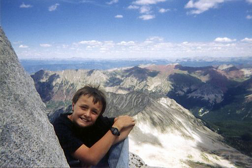 My son, Steve, Smiling on the summit of Snowmass Mountain