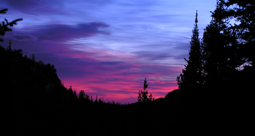 Sunrise in December on the train in the Wild Basin, Rocky Mountain National Park