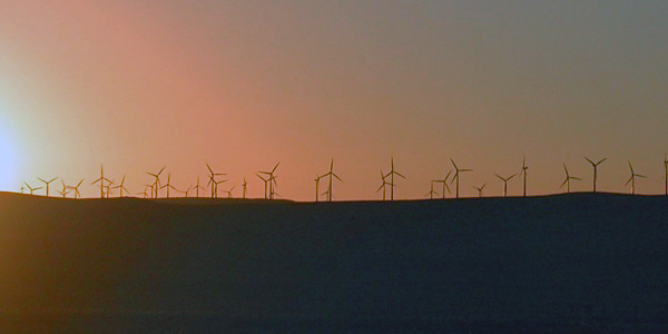 Sunrise over the Colorado Wind Farm, as seen looking over the Colorado / Wyoming border