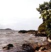 View along the shoreline on the south side of the northern island, or islands, of the Three Sisters Islands, east of Portobelo, Panama